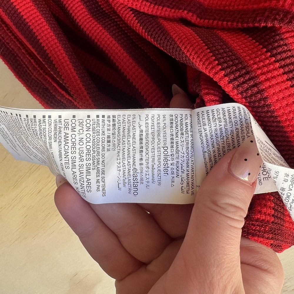 Under Armour Shirt Mens Small Red Striped Waffle Knit Long Sleeve Loose Fit - Picture 4 of 8